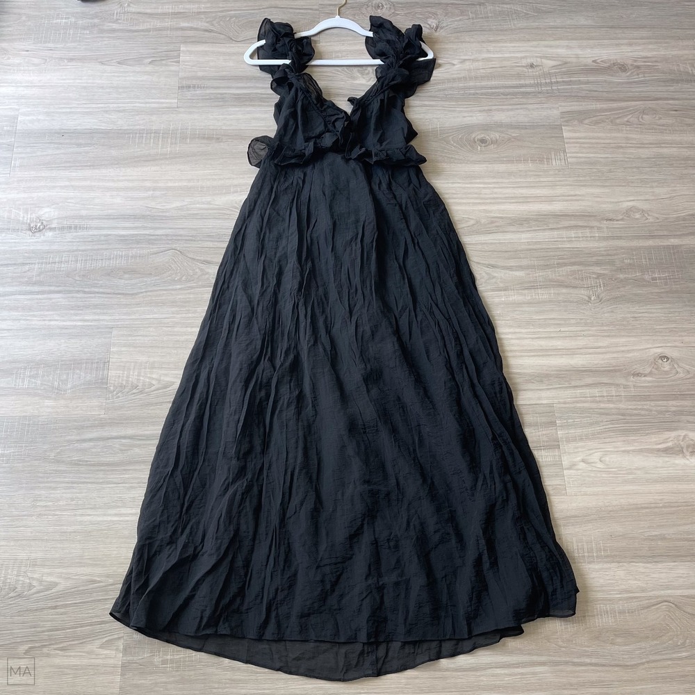 NEW H&M Women's Dress Maxi Flounced Whimsigoth Witchy Ruffle Feminine S Black